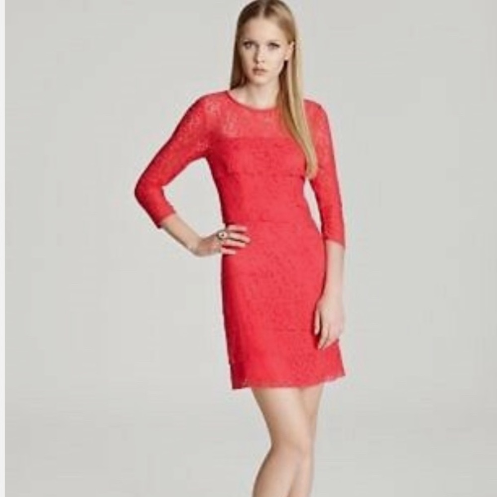 NWT Laundry by Shelli Segal Dress Sz 6 Dark Geranium 3/4 Sleeve Tiered Cocktail